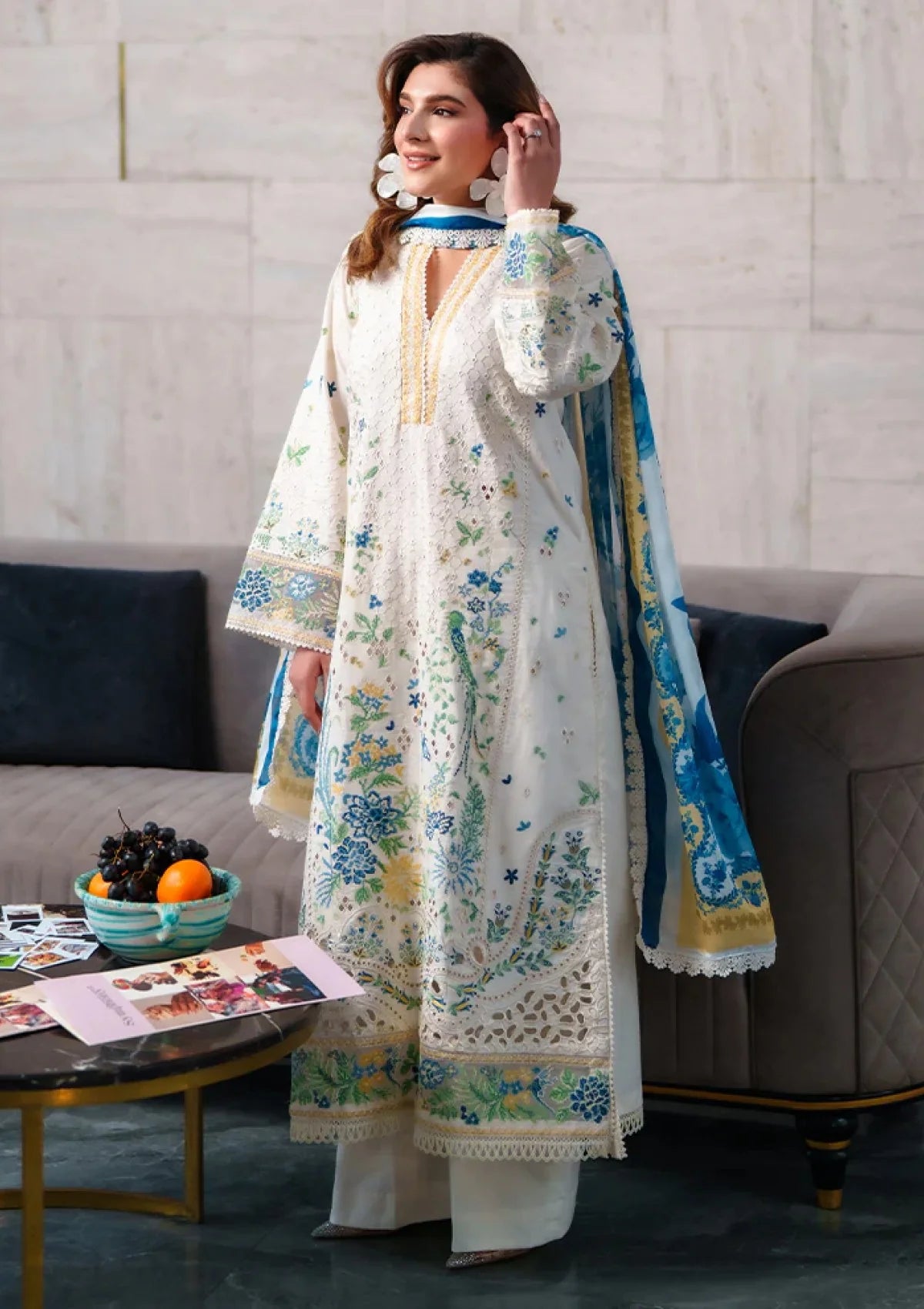lawn dress with silk dupatta Unstitched | Iznik Festive