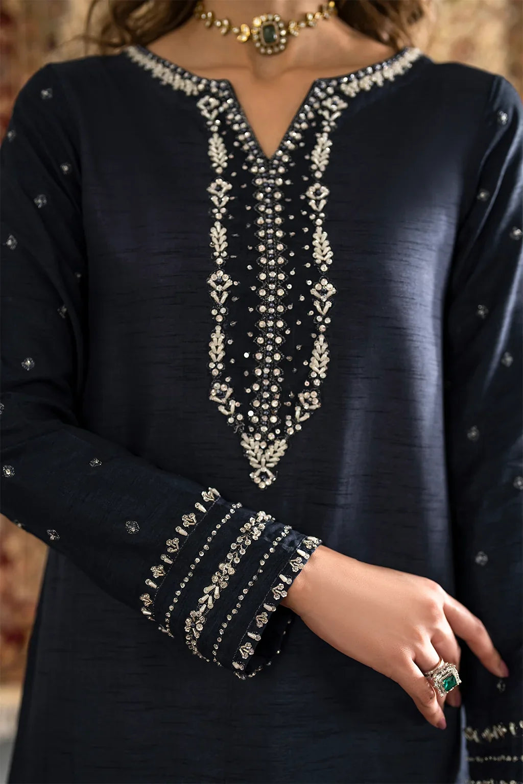 Obsidian Navy: Soft Charmuse Silk Suit | Ready To Wear