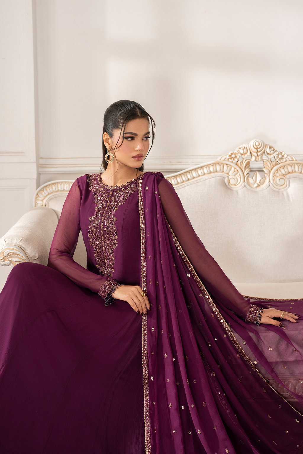 3 Piece Stitched Chiffon Suit - Ready To Wear