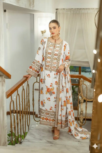 3 Piece Stitched Embroidery Silk Suit - Ready To Wear
