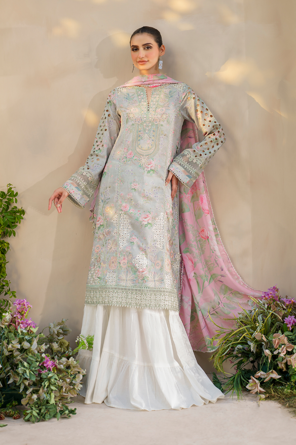 3 Piece Stitched Lawn Embroidery Suit - Ready To Wear