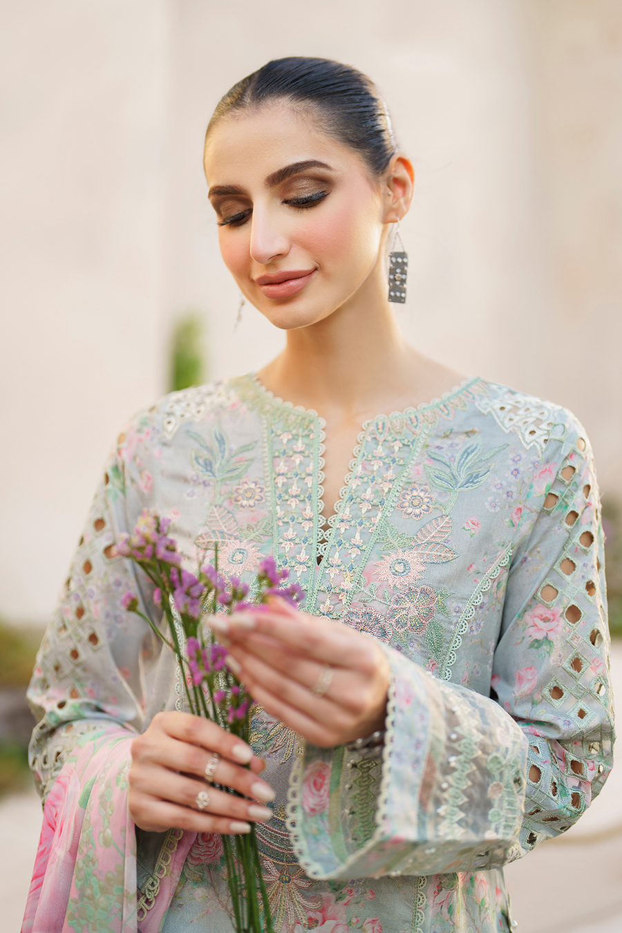 3 Piece Stitched Lawn Embroidery Suit - Ready To Wear