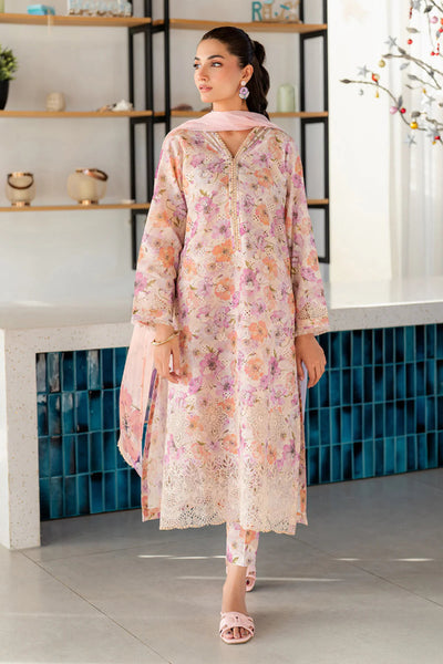 03-Piece Printed Lawn Suit With Chikankari Embroidered- Ready To Wear