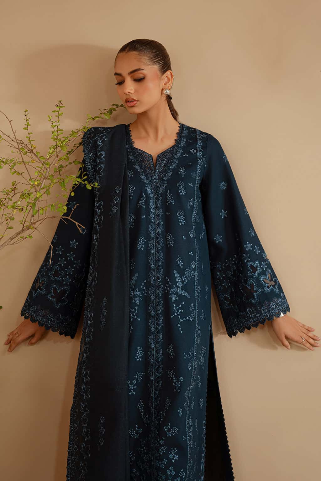 3 Piece Stitched Cotton Fabric Suit - Ready To Wear