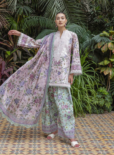 3 Piece Stitched Lawn Suit - Ready To Wear