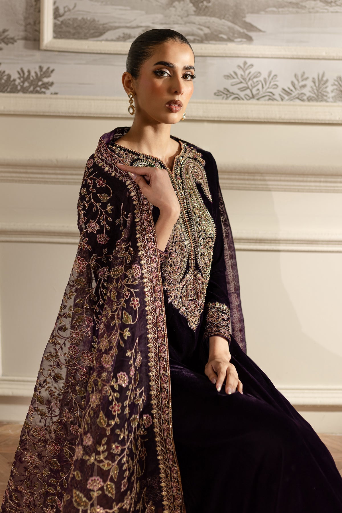 3 Piece Stitched Velvet Bridal Suit - Ready To Wear