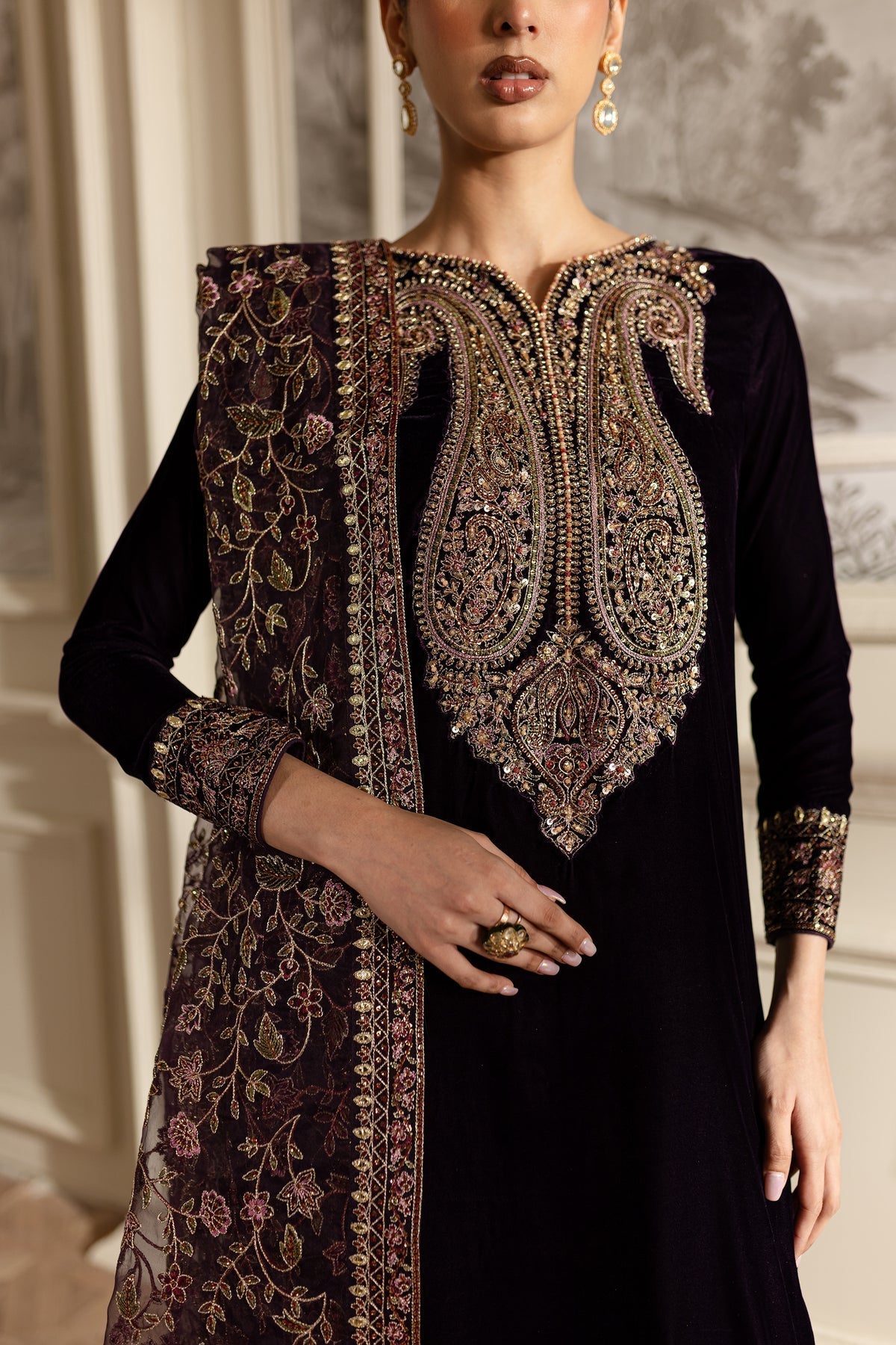 3 Piece Stitched Velvet Bridal Suit - Ready To Wear