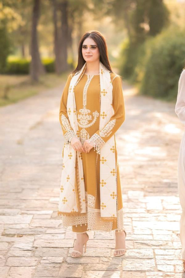 3 Piece Stitched Dhanak Suit - Ready To Wear