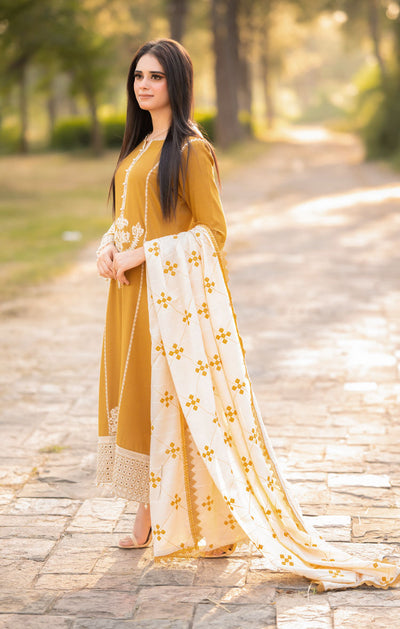 3 Piece Stitched Dhanak Suit - Ready To Wear