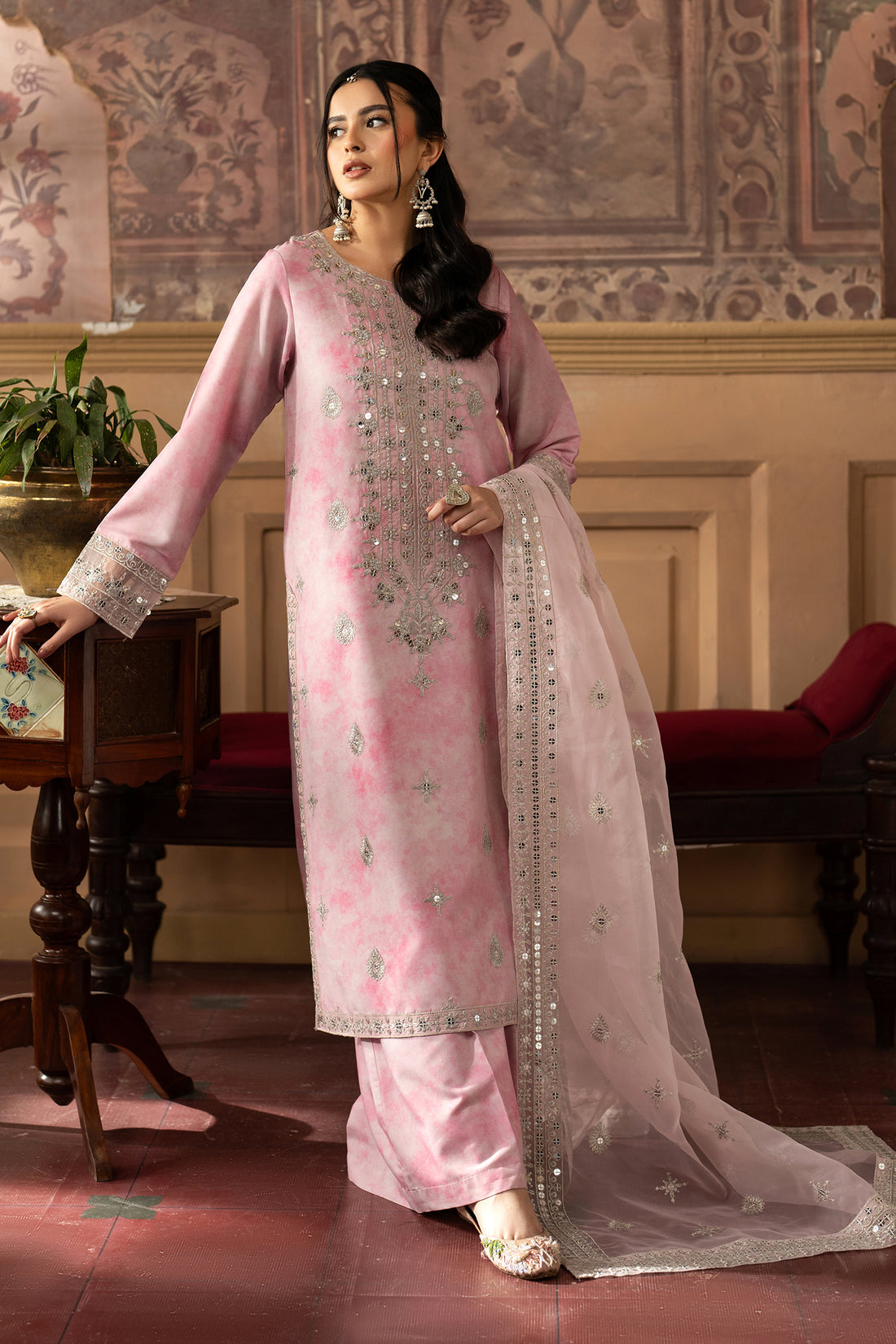 3 Piece Stitched Lawn Silk Suit - Ready To Wear