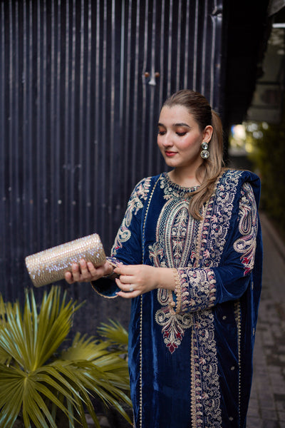 3 Piece Stitched Velvet Suit - Ready To Wear