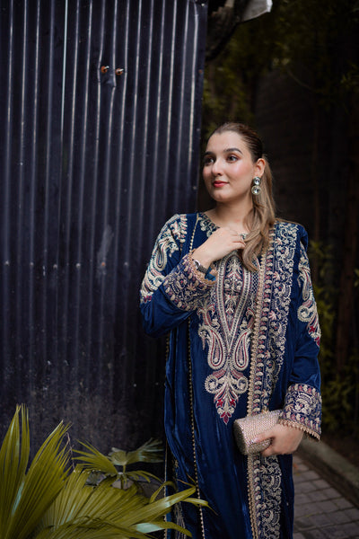 3 Piece Stitched Velvet Suit - Ready To Wear