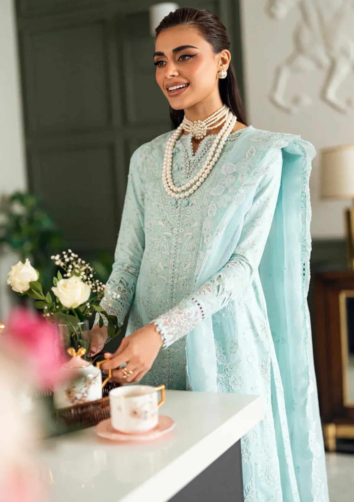 Ice Blue Elegance _ Embroidered Lawn Suit | Ready To Wear