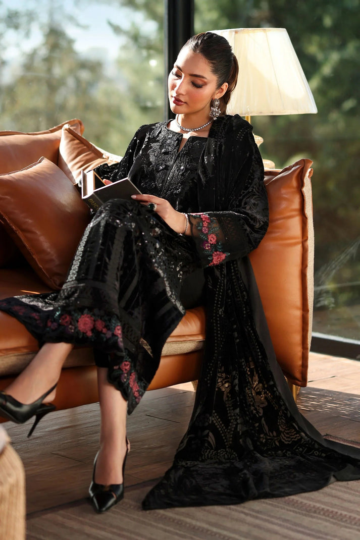 3 Piece Stitched Velvet Suit - Ready To Wear