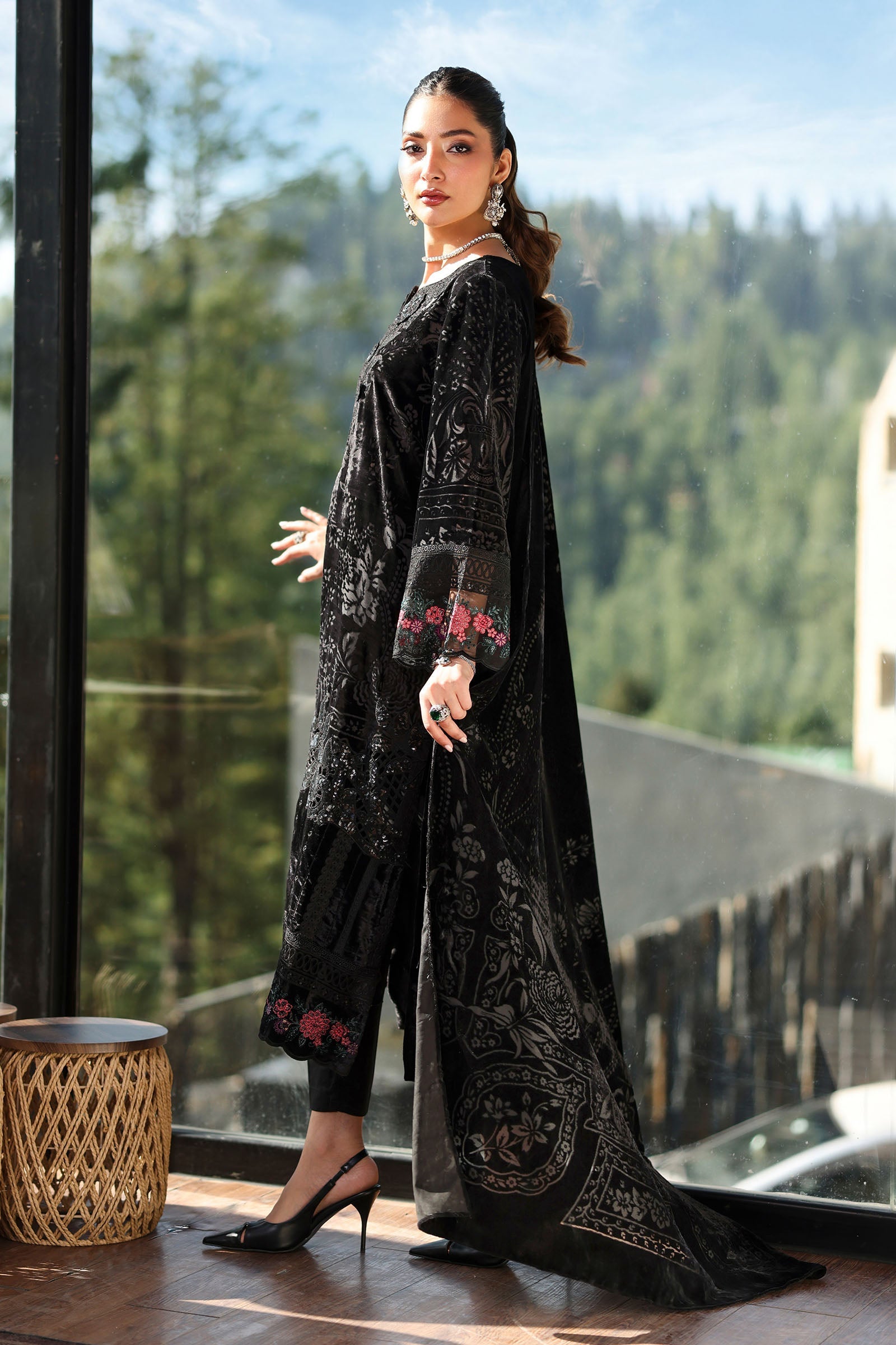 3 Piece Stitched Velvet Suit - Ready To Wear