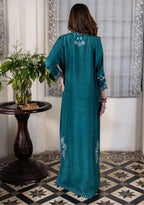 The Teal Lagoon: Silk Embroidered Long Kaftan Kurta | Ready To Wear
