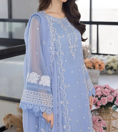 3 Piece Stitched Organza Full Embroidered Suit - Ready To Wear