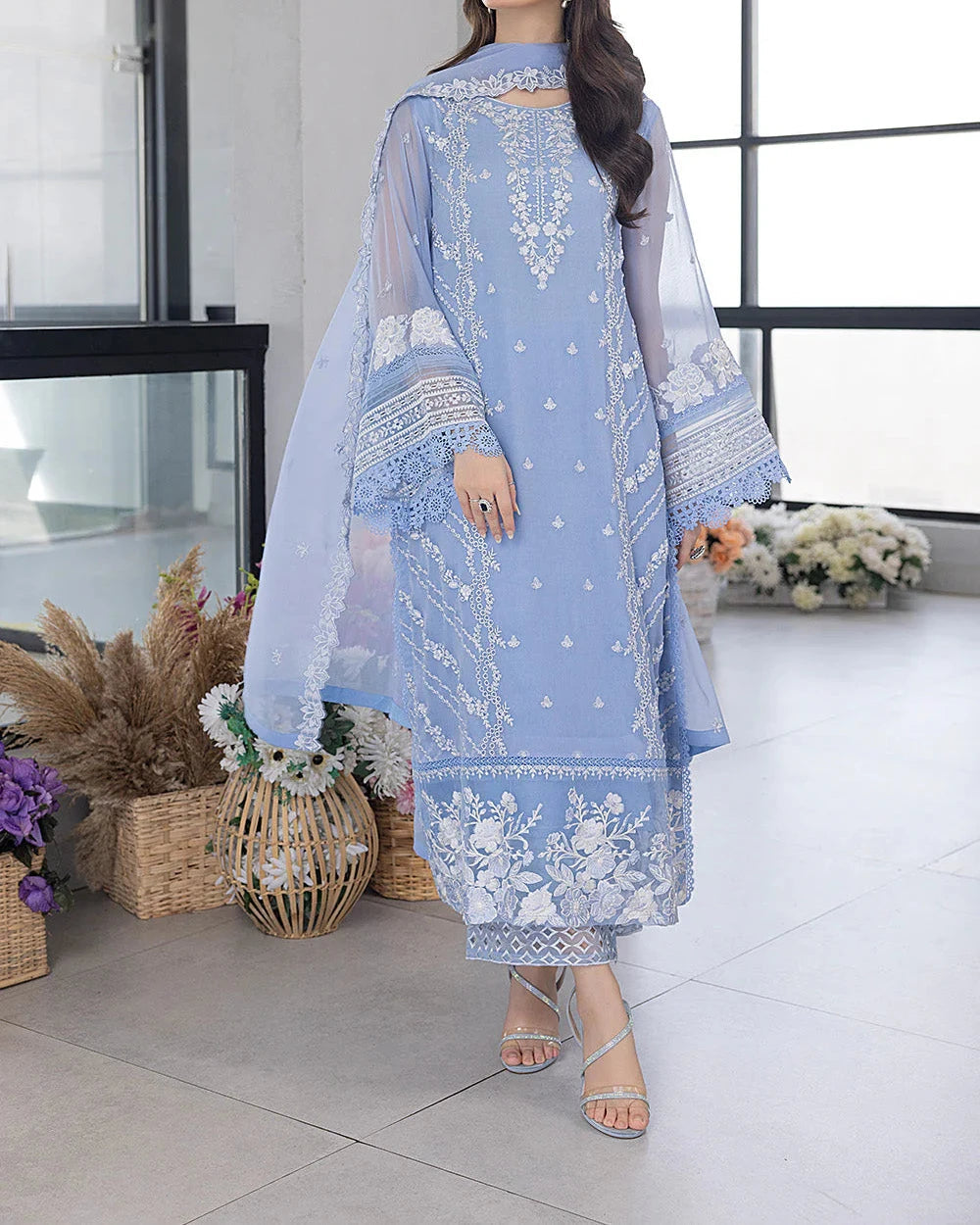 3 Piece Stitched Organza Full Embroidered Suit - Ready To Wear