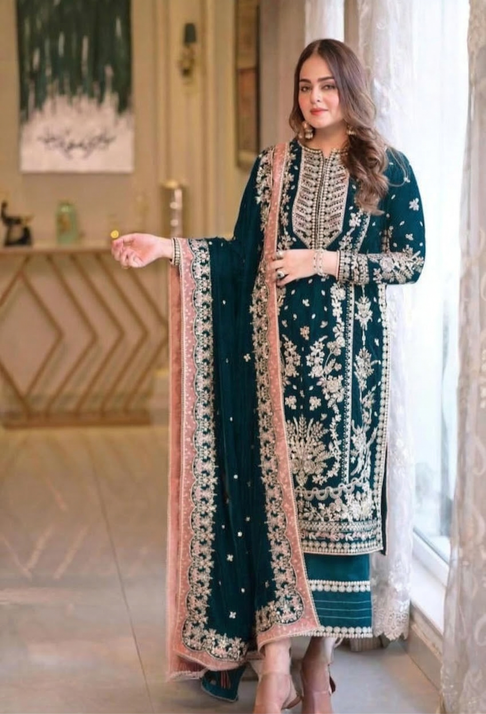 03-Piece Chiffon Suit With Fully Embroidery - Ready To Wear