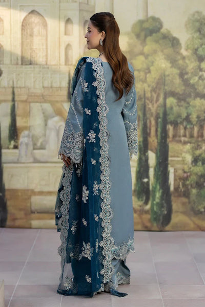Muted Blue Embroidered Chiffon Suit With Peacock Blue Dupatta | Ready To Wear