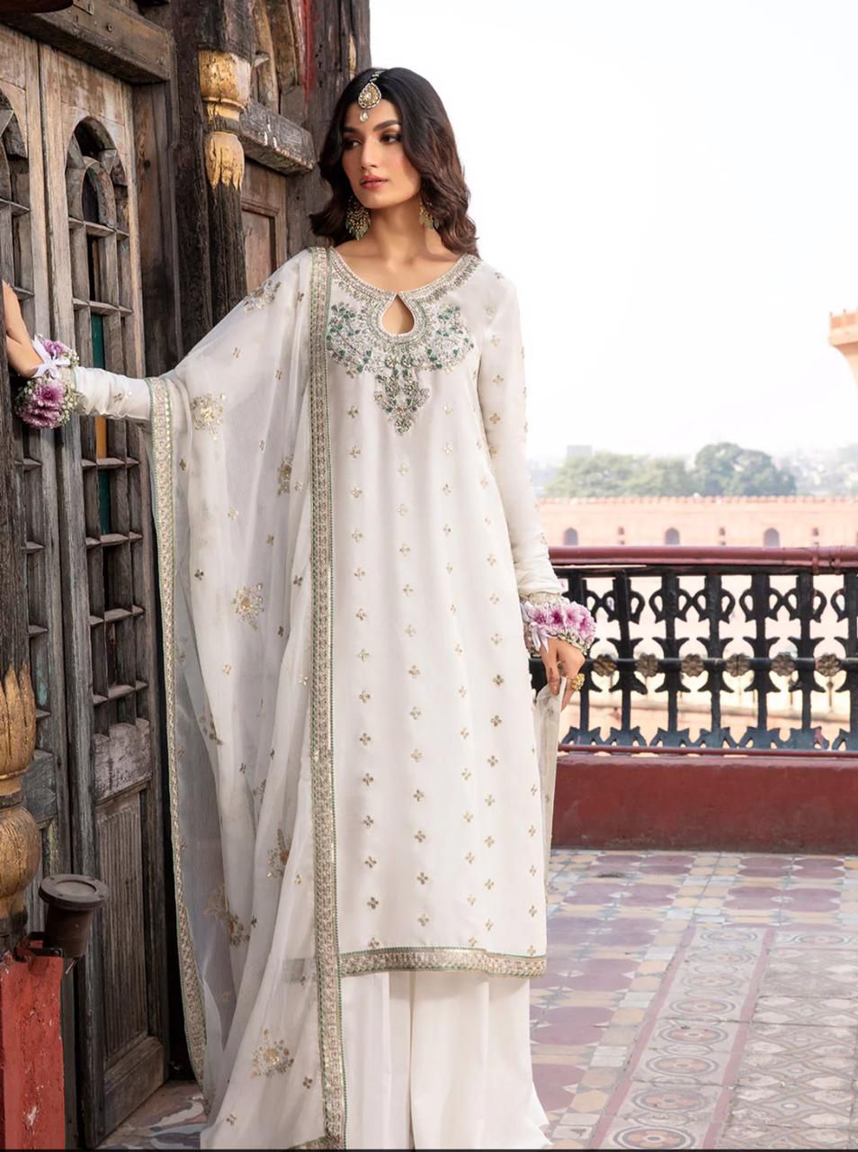3 Piece Stitched Chiffon Embroidered Suit - Ready To Wear