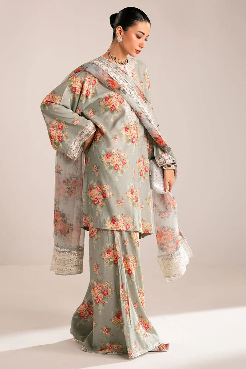 3 Piece Stitched Silk Suit - Ready To Wear