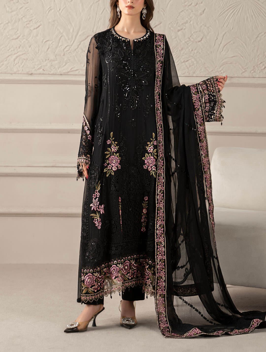 3 Piece Stitched Chiffon Suit - Ready To Wear