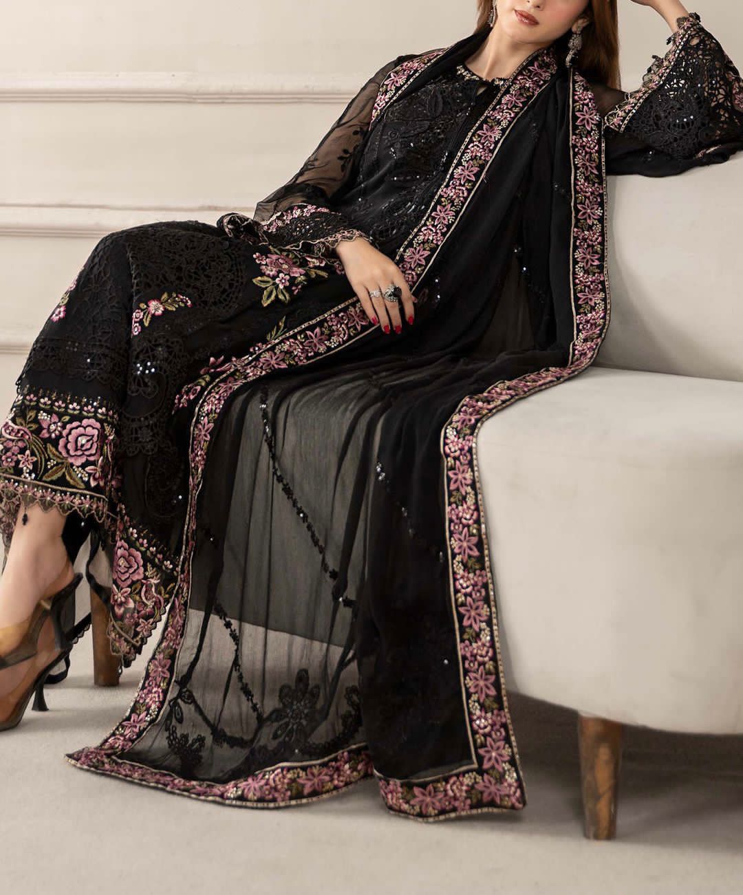 3 Piece Stitched Chiffon Suit - Ready To Wear