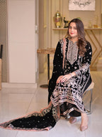 3 Piece Stitched Embroidery Velvet Suit - Ready To Wear