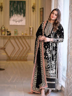 3 Piece Stitched Embroidery Velvet Suit - Ready To Wear