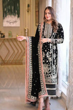 3 Piece Stitched Embroidery Velvet Suit - Ready To Wear