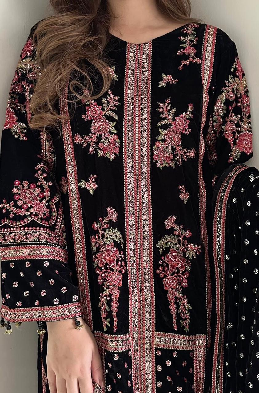 3 Piece Stitched Velvet Luxury Suit - Ready To Wear