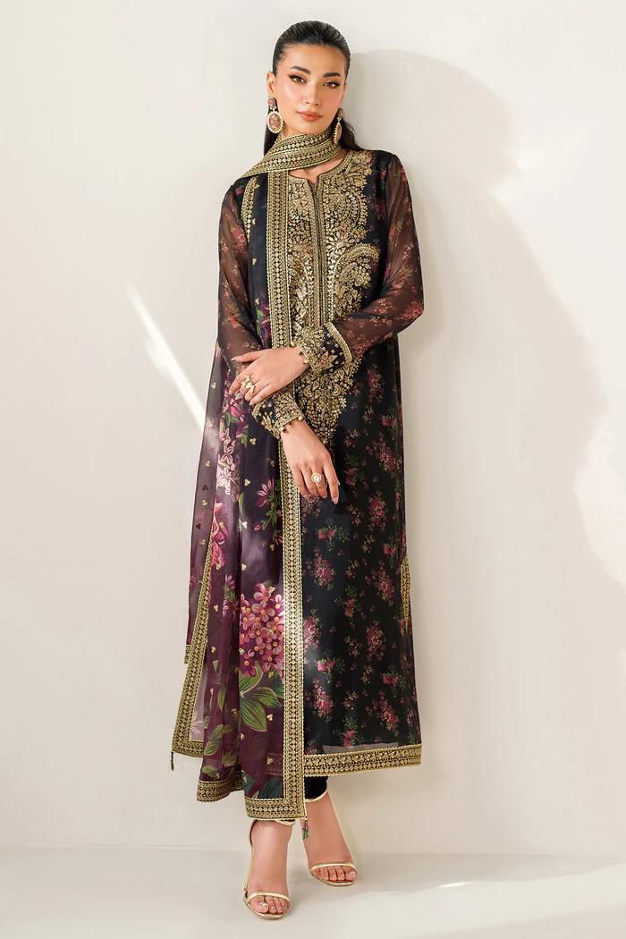 3 Piece Stitched Printed Silk Suit - Ready To Wear