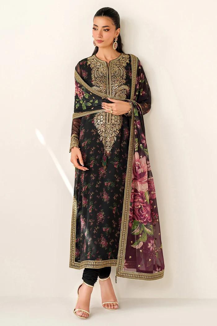 3 Piece Stitched Printed Silk Suit - Ready To Wear