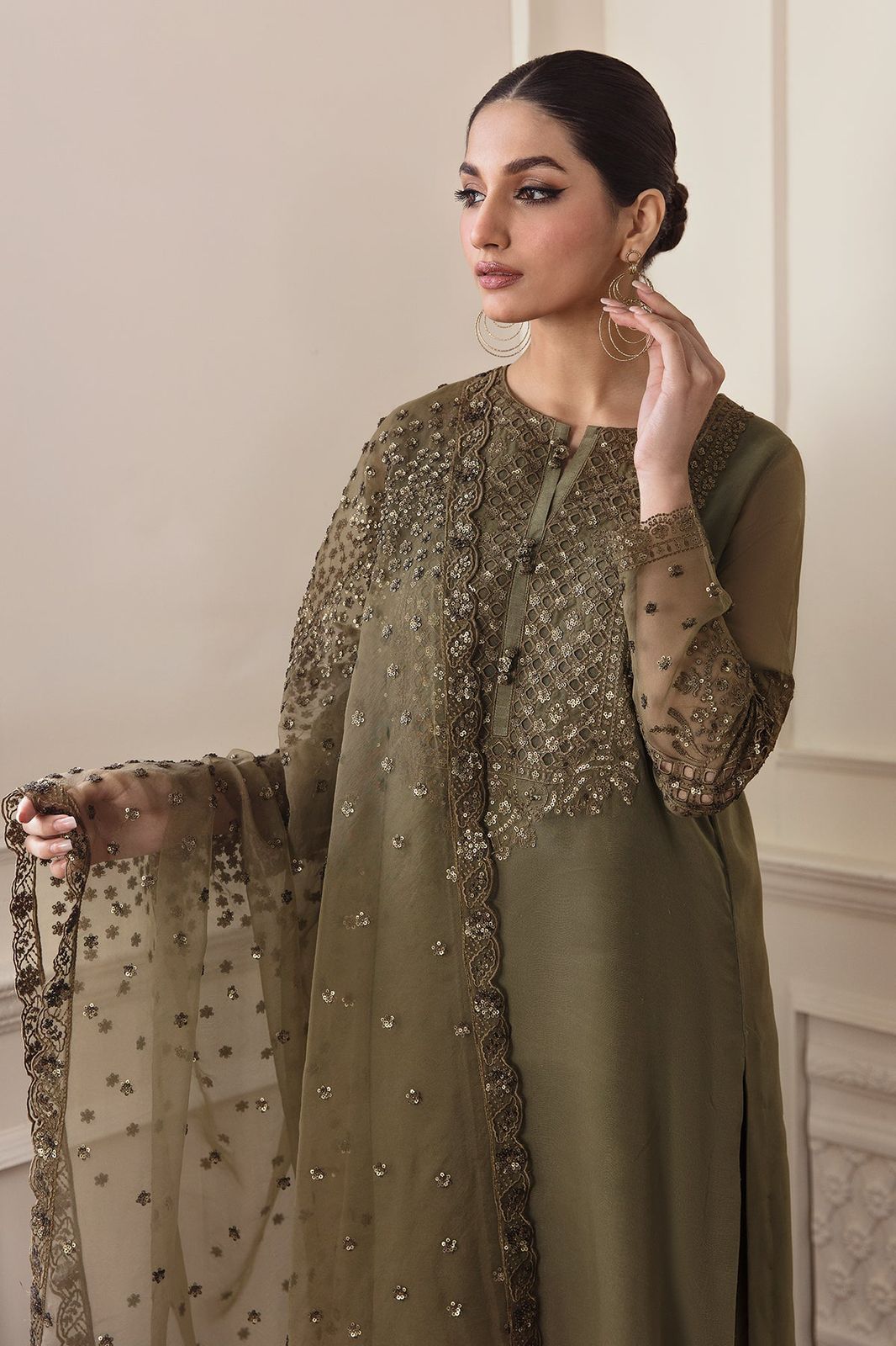 3 Piece Stitched Chiffon Suit - Ready To Wear