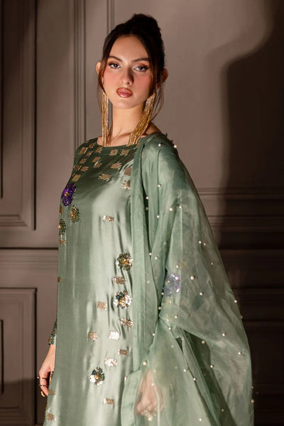 3 Piece Stitched Raw Silk Suit - Ready To Wear