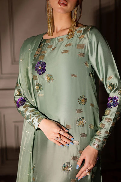 3 Piece Stitched Raw Silk Suit - Ready To Wear