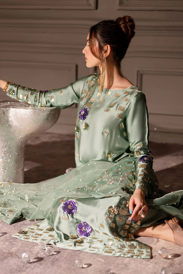 3 Piece Stitched Raw Silk Suit - Ready To Wear