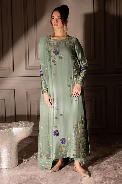 3 Piece Stitched Raw Silk Suit - Ready To Wear