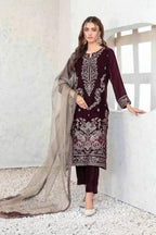 3 Piece Stitched Velvet Suit - Ready To Wear