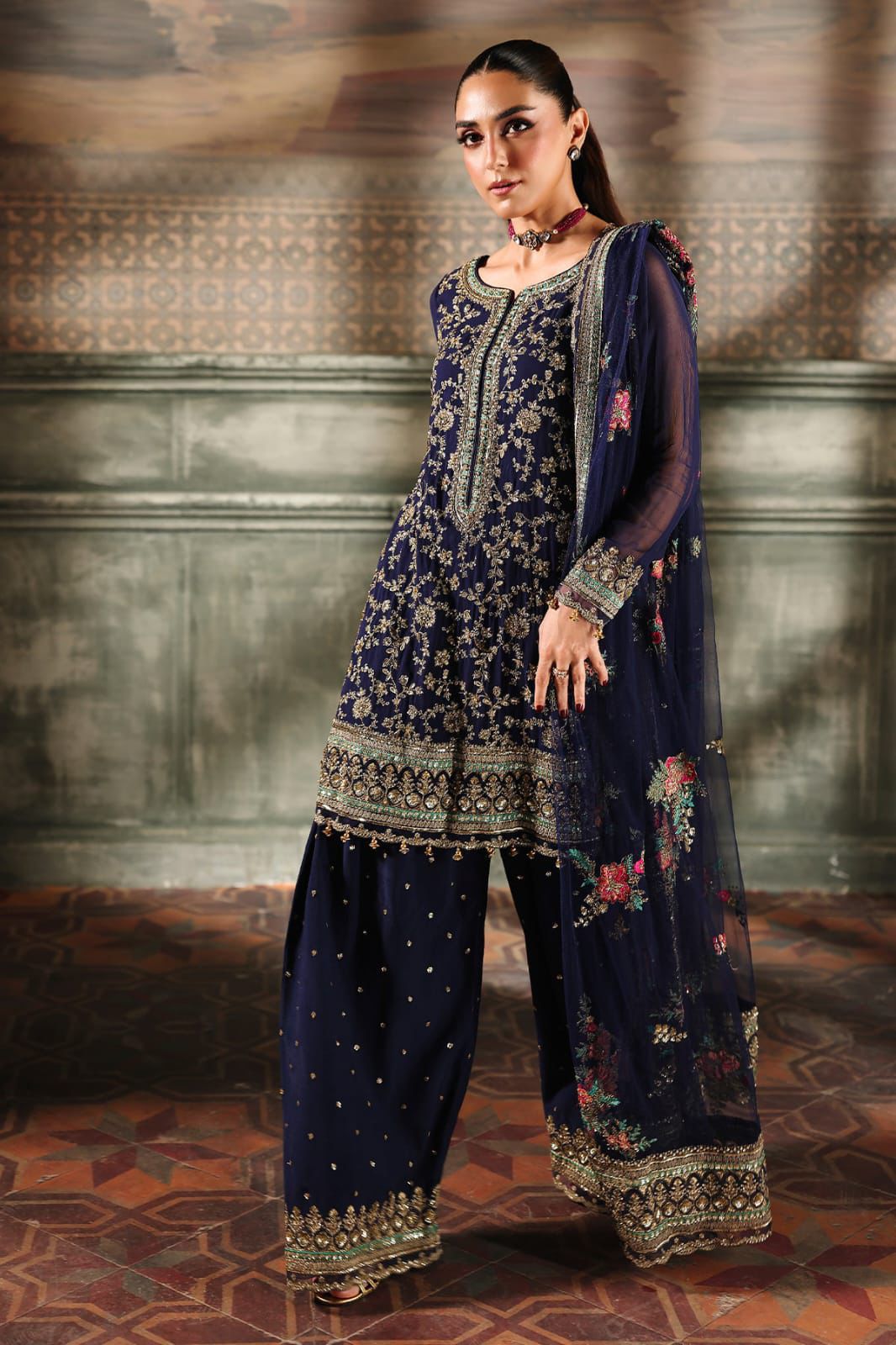 3 Piece Stitched Chiffon Suit - Ready To Wear
