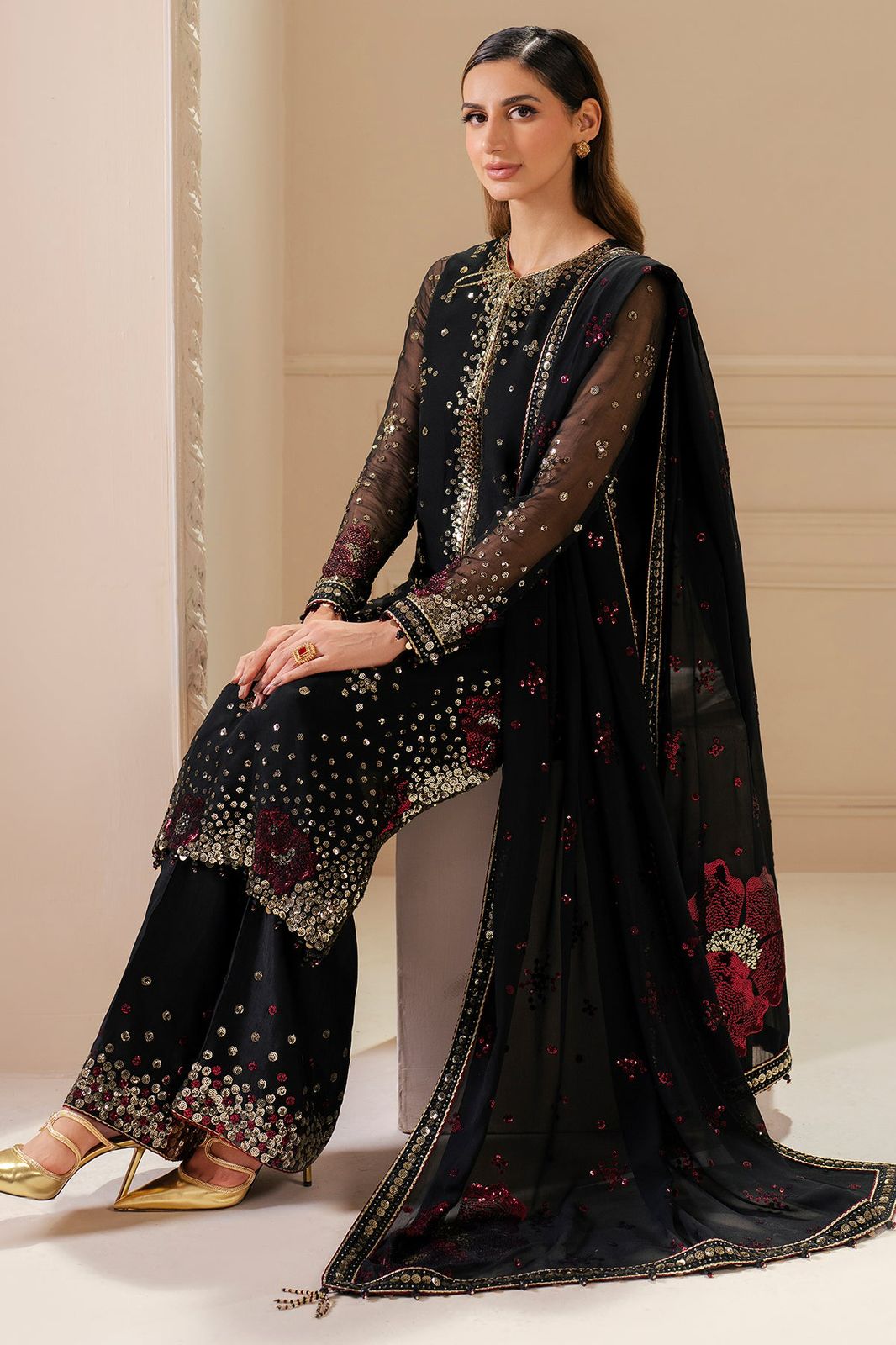 3 Piece Stitched Chiffon Suit - Ready To Wear