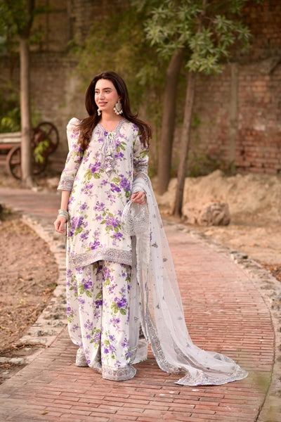 3 Piece Stitched Lawn Suit - Ready To Wear
