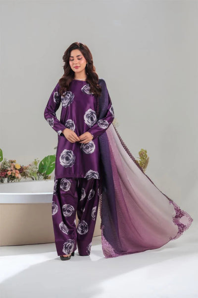 3 Piece Stitched Silk Suit - Ready To Wear