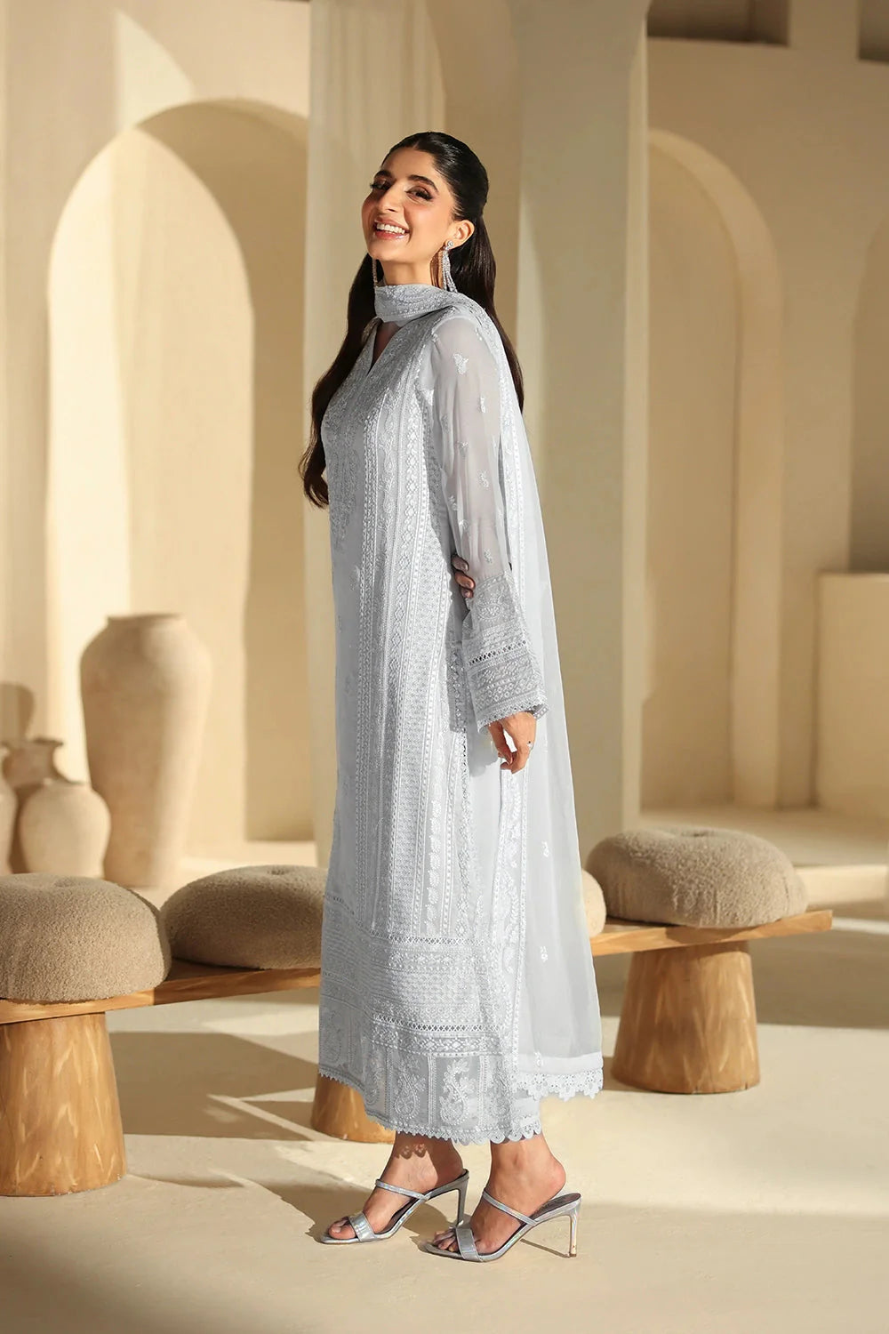 03-Piece Pure Chiffon Suit With Embroidered - Ready To Wear