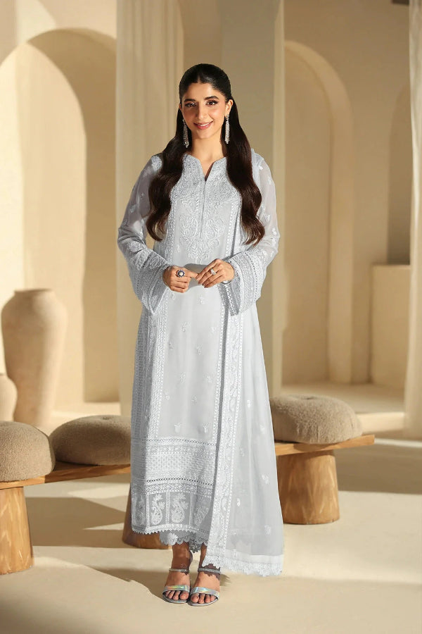 03-Piece Pure Chiffon Suit With Embroidered - Ready To Wear