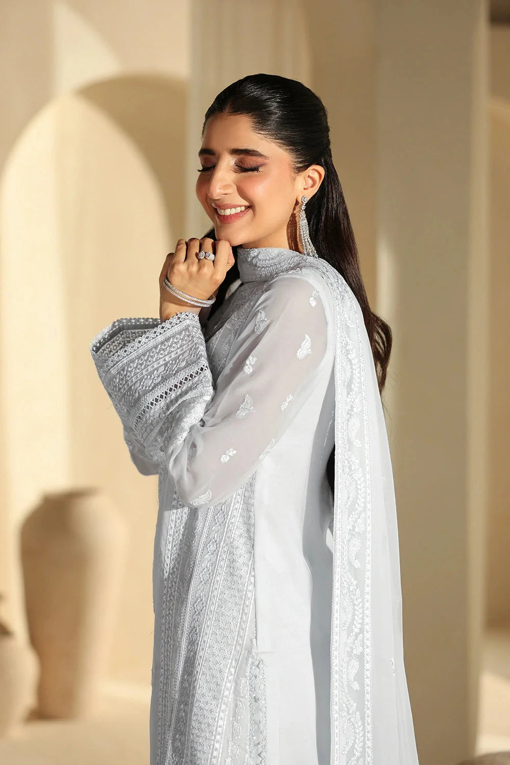 03-Piece Pure Chiffon Suit With Embroidered - Ready To Wear