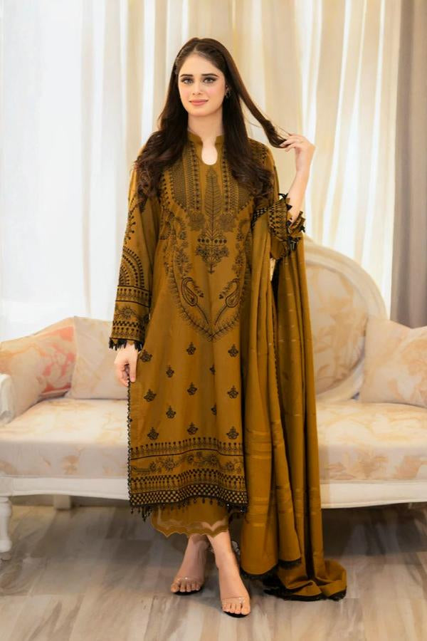 3 Piece Stitched Embroidered Dhanak Suit - Ready To Wear