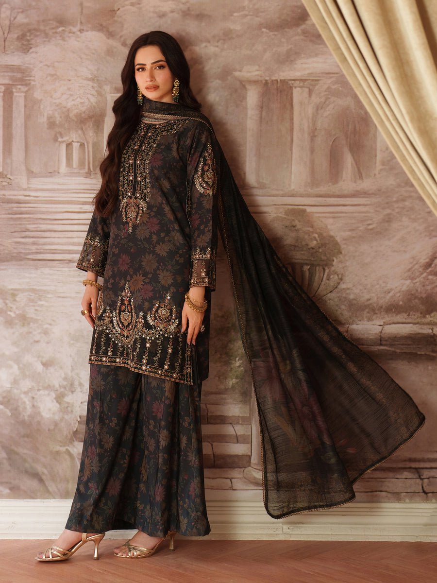 3 Piece Stitched Embroidered Lawn Suit - Ready To Wear