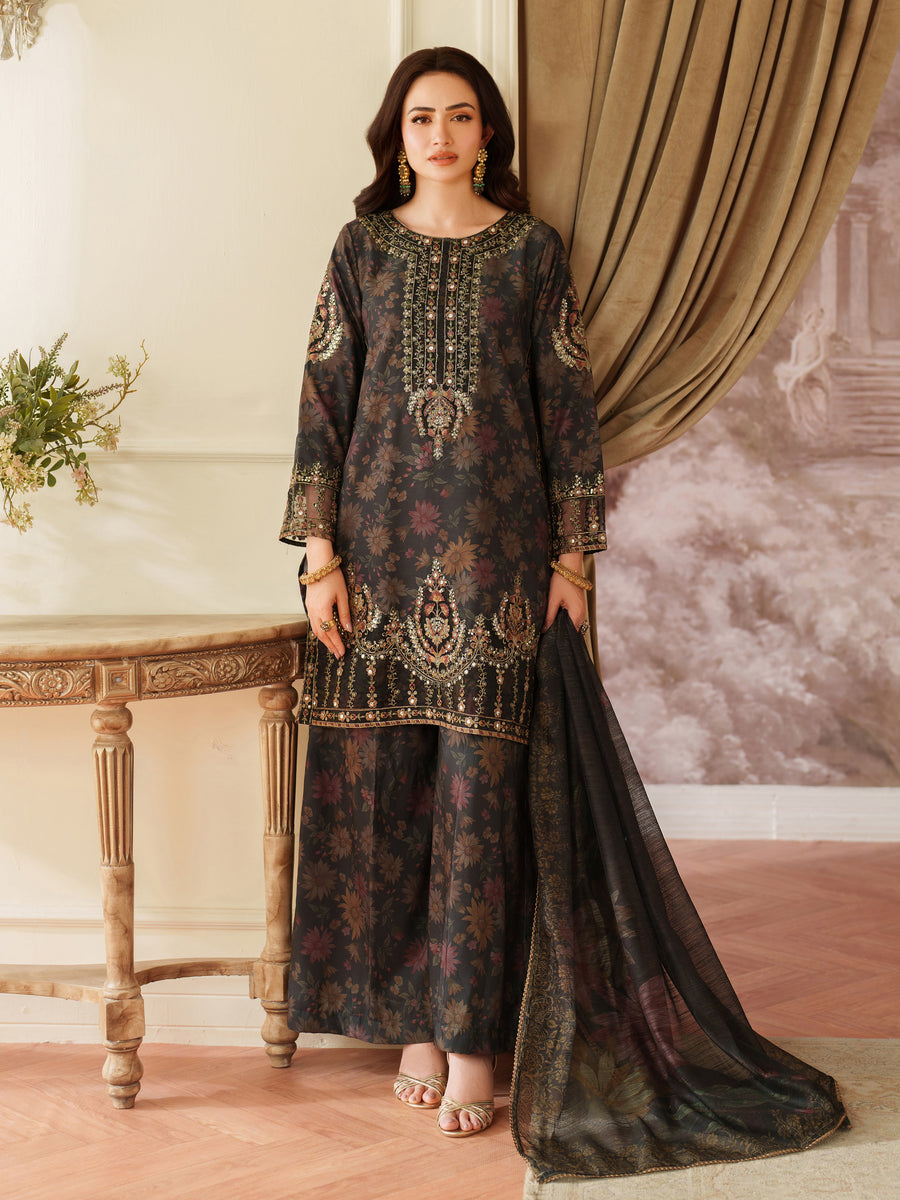 3 Piece Stitched Embroidered Lawn Suit - Ready To Wear